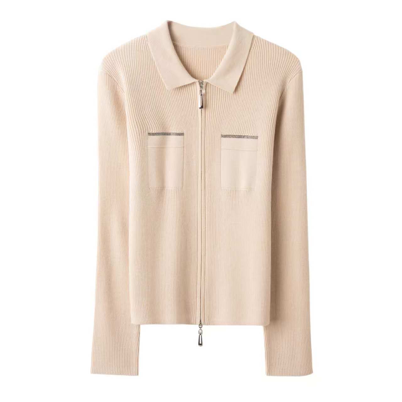 25春款5123翻领开衫内搭针织衫拉链衫竖坑条精致时尚