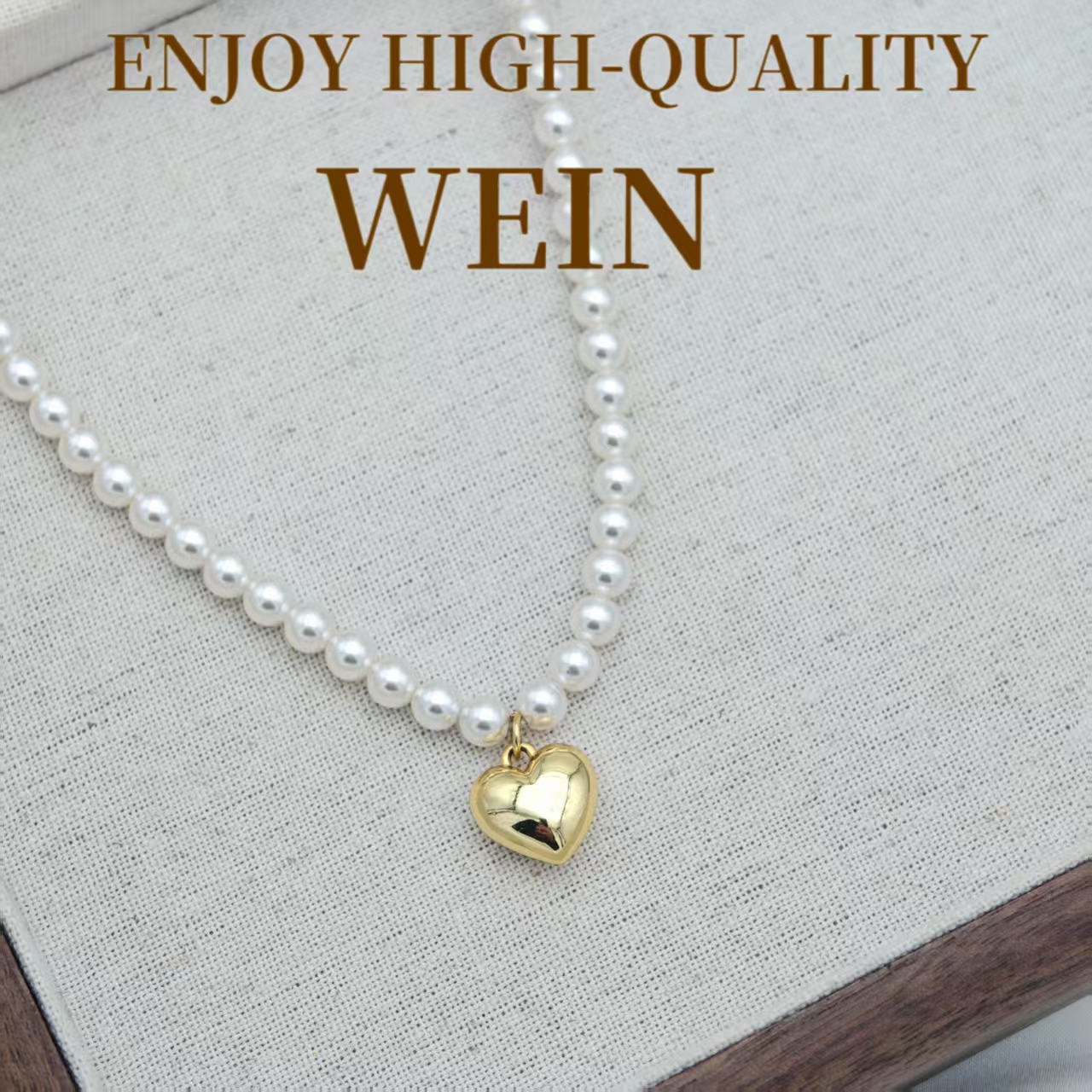 WEIN 铜合金仿珍珠项链 简约珍珠爱心金色轻奢气质时尚百搭法式女