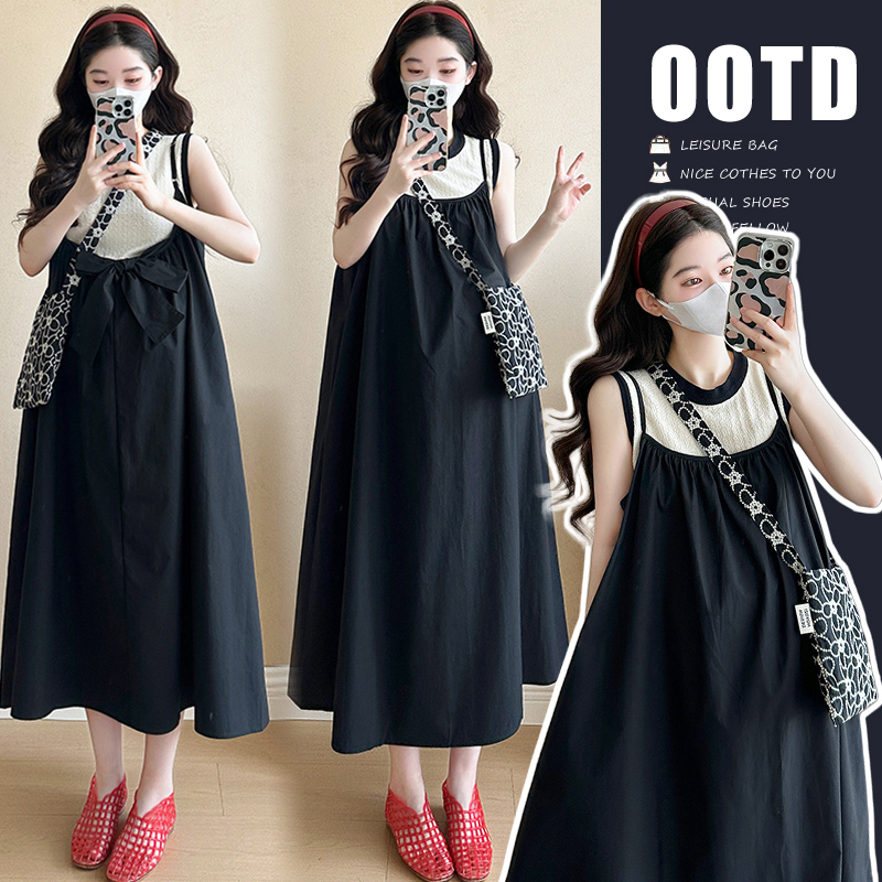 R452#3.26 2025夏季新品针织上衣+韩版前后可穿吊带裙 孕妇套装