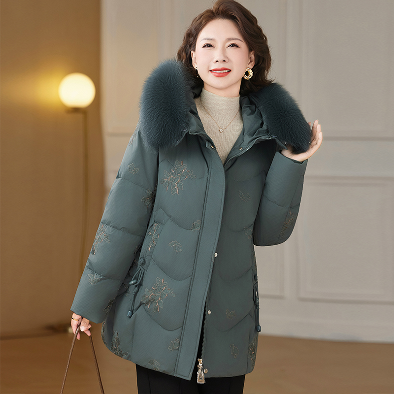 中老年妈妈冬季时尚保暖中长款棉服新款中年女士洋气加厚棉衣外套