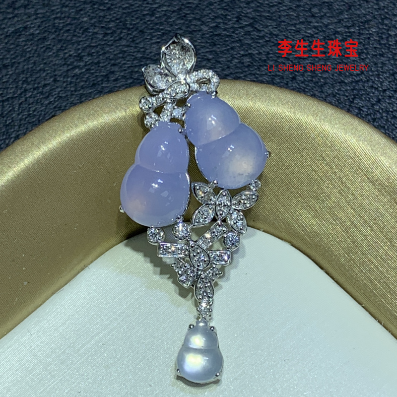春日珠宝天然缅甸A货翡翠豪镶冰胶满紫紫罗兰设计款葫芦吊坠Ｈ