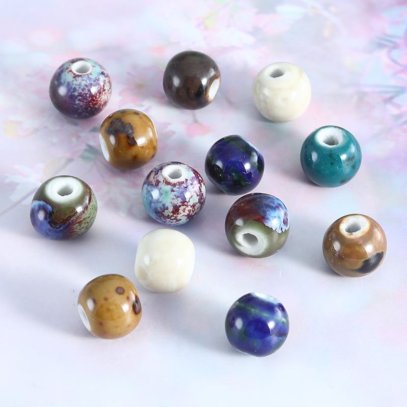 窑转大孔陶瓷珠DIY松珠手炼配件12mm景德镇陶瓷珠项炼手炼材料