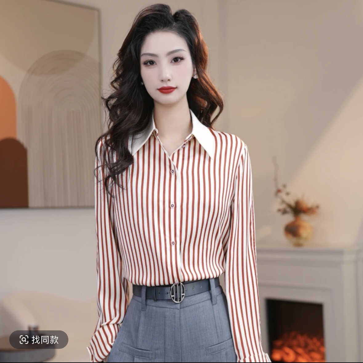 阿玛家同款女装新款宽松百搭时尚休闲女士POLO领衬衫上衣5301098