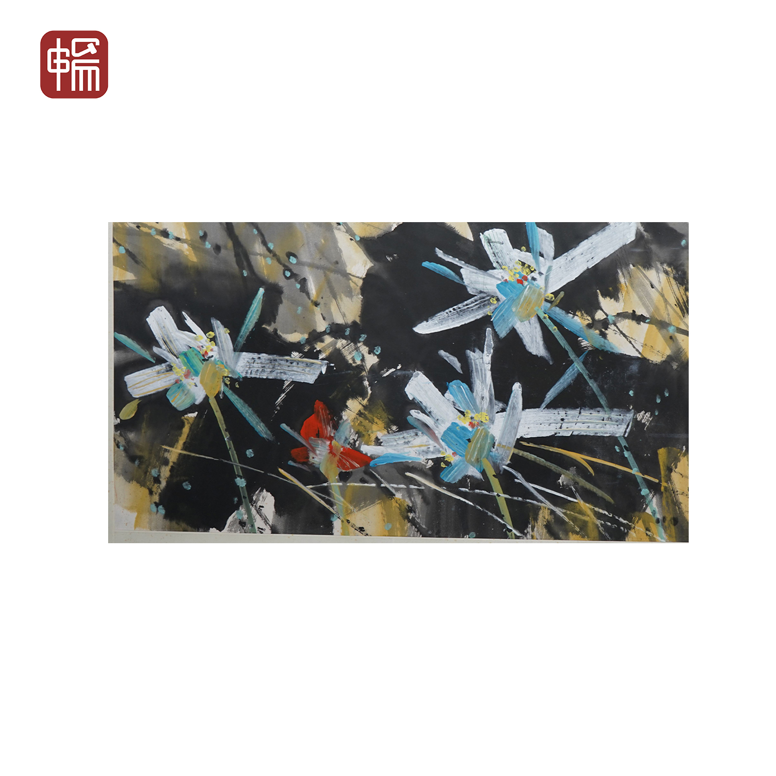 T1077 2010年《彩荷图》136*64.5(7.89平尺) 纸本镜片YM