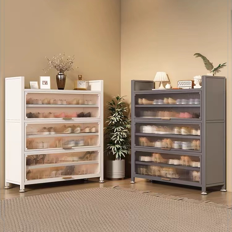 钢制家用鞋柜铁艺玄关落地鞋架子多层家用一体入户靠墙客厅防尘