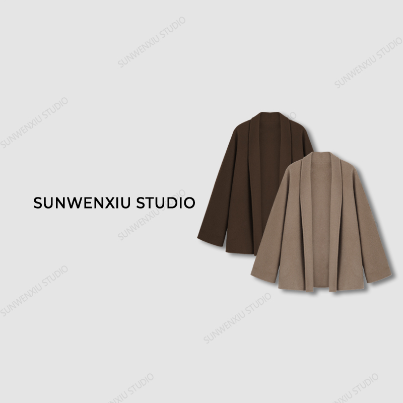 swx studio5店 “焦糖慕斯”羊驼毛全手工双面呢浴袍绑带款大衣