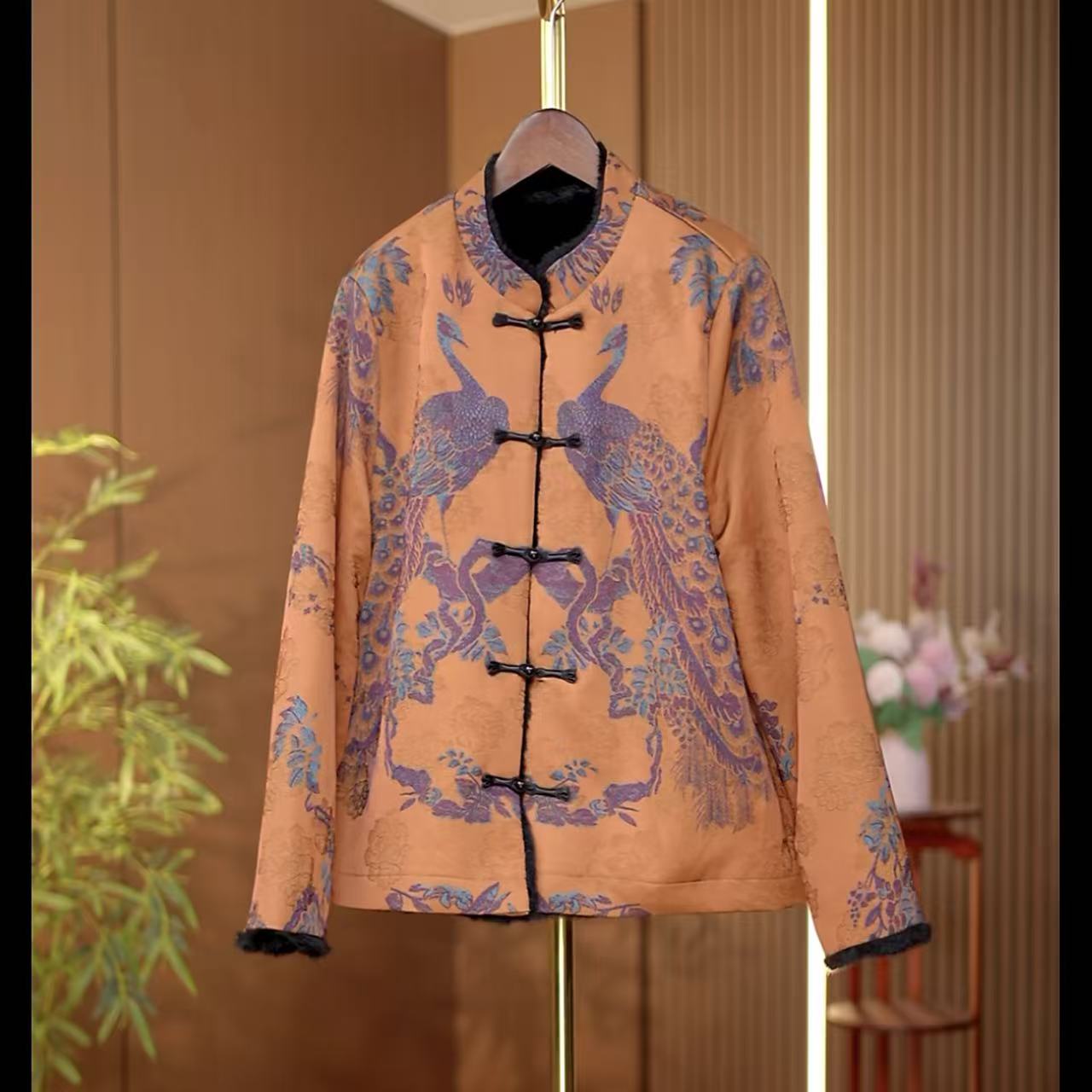 40凤凰-新中式国风秋冬金凤凰花双面貂长袖外套0800