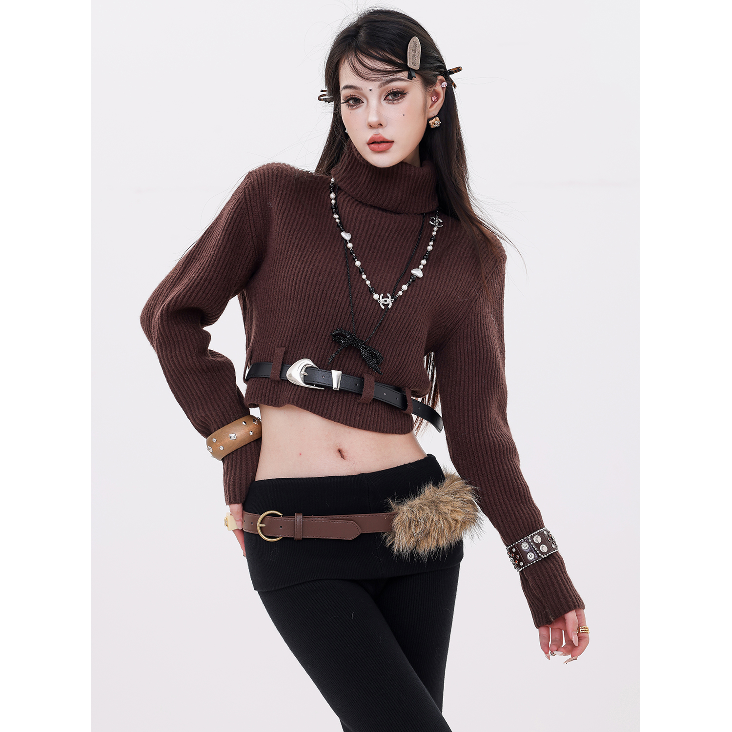 ABWLR 南风过境-原创高领毛衣针织衫女短款套头软糯收腰保暖上衣