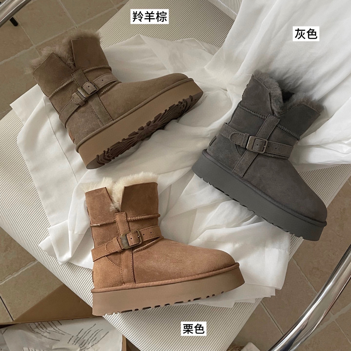 桑坡厚底小骑士雪地靴女2025新款羊皮毛一体短筒保暖防滑东北棉鞋