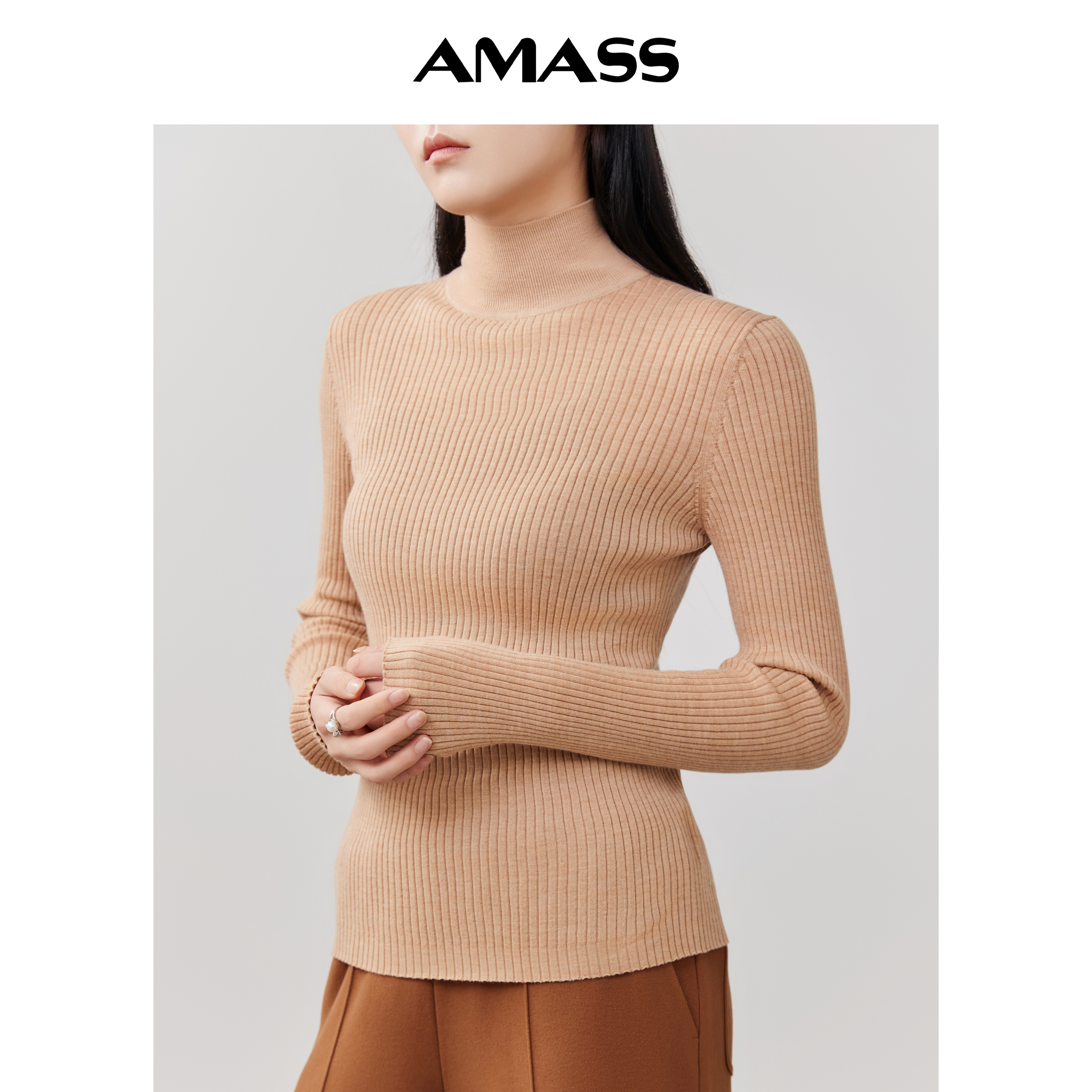 AMASS/阿玛施秋冬修身内搭长袖显瘦百搭气质高领针织衫 5399640