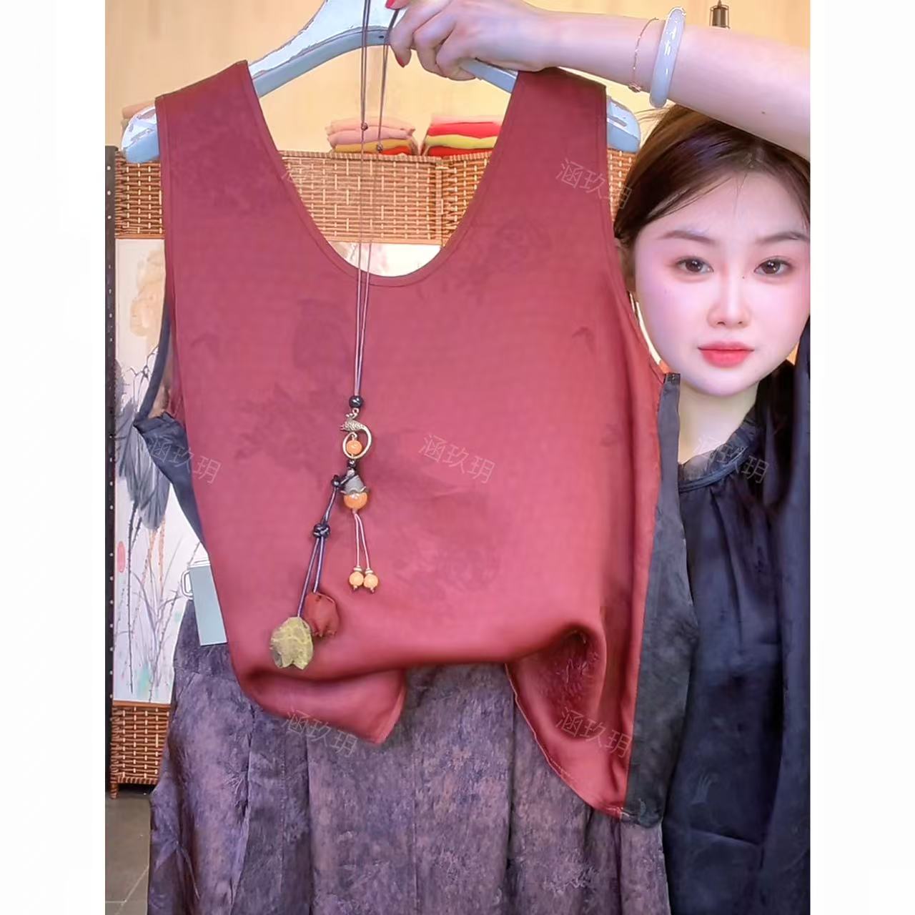 涵玖玥【桑蚕丝】香云纱 多面穿老料油皮轻薄背心上衣苏02-8942