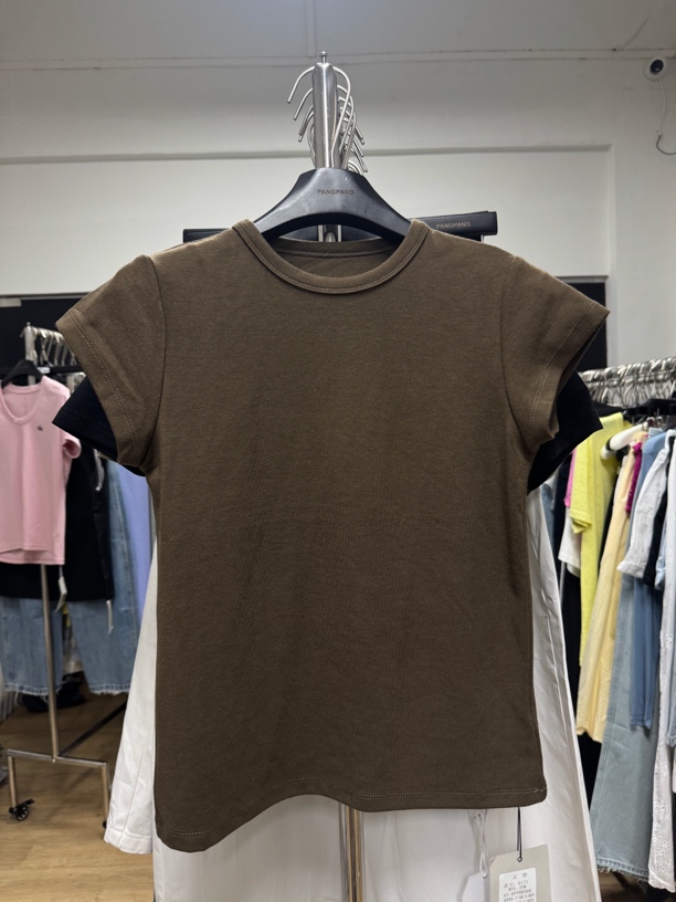 元西8173短袖休闲风T恤纯色休闲打底衫