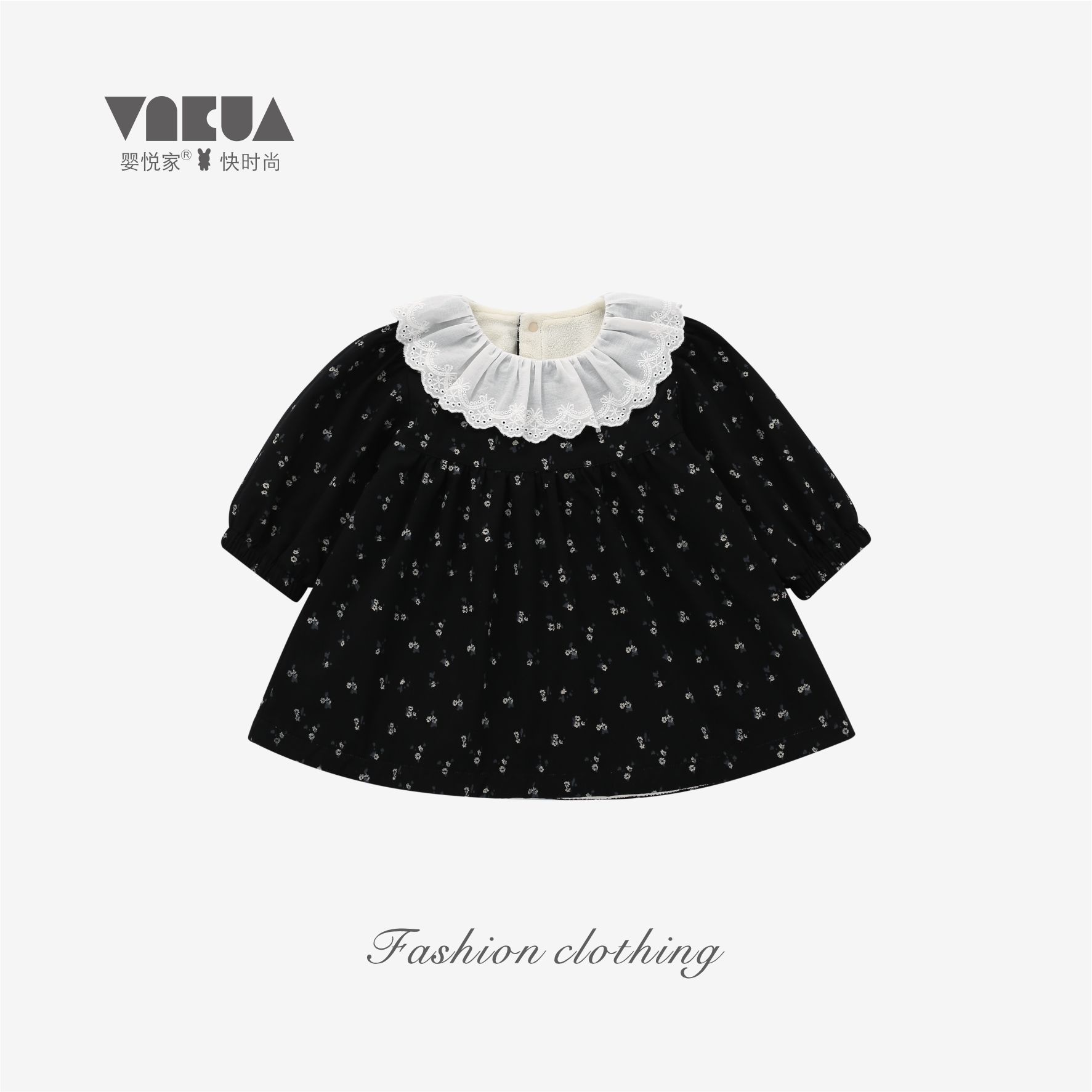 婴悦家秋冬款女宝宝时尚洋气长袖复古碎花连衣裙89358(双层)女童