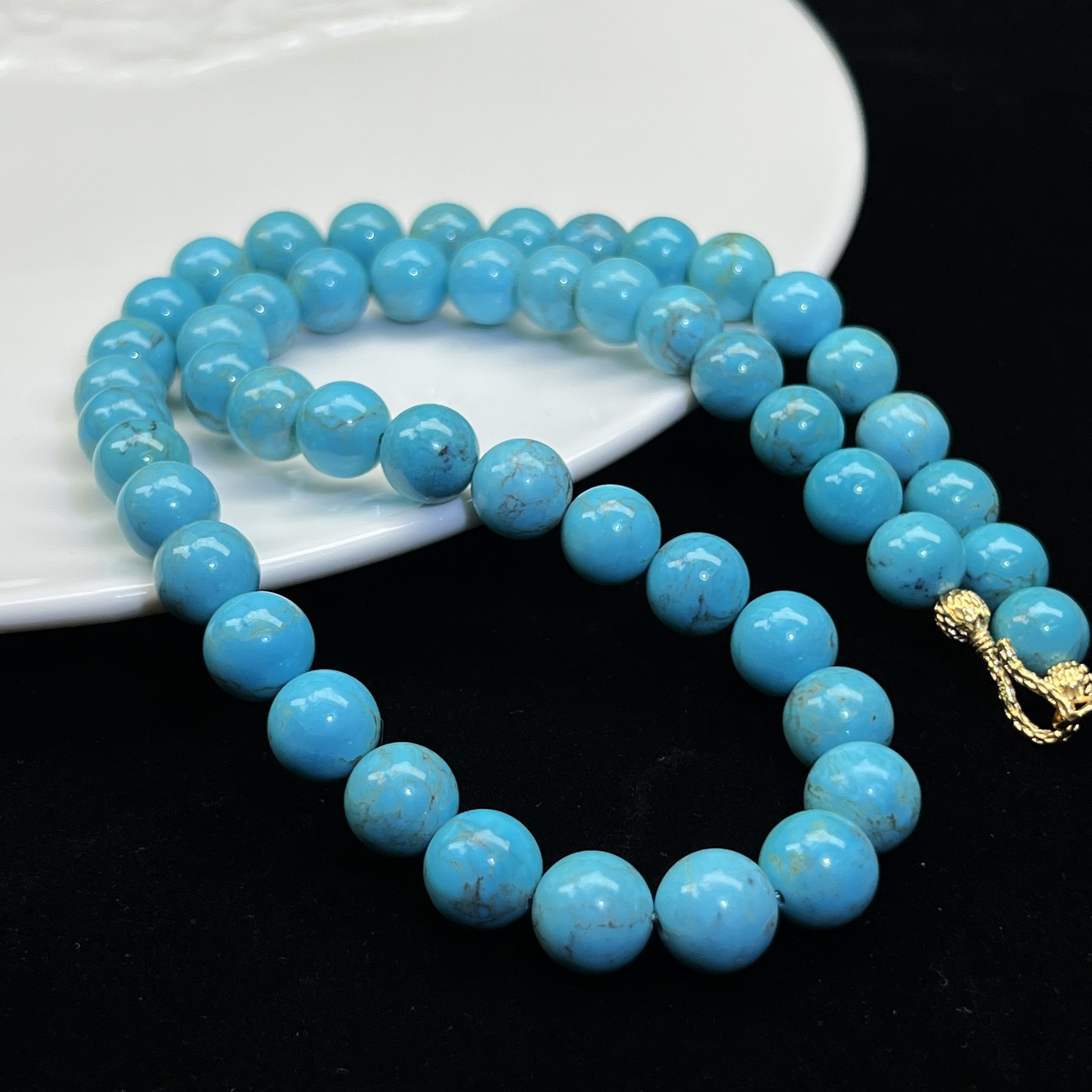 【珺笙·周年专享】典藏•原矿蓝精灵绿松石s925银圆珠项链