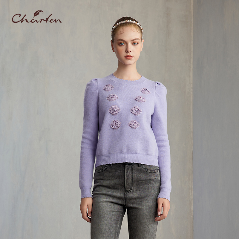 CHARFEN朝峰秋冬季立体钩花毛织上衣CFE5E106-1073C