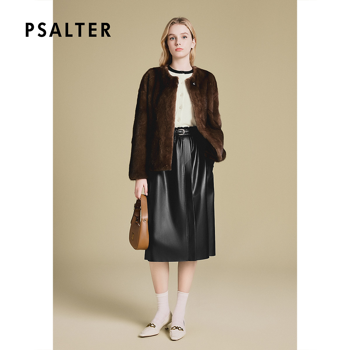 诗篇专选整皮水貂时尚圆领短款保暖皮草外套冬款