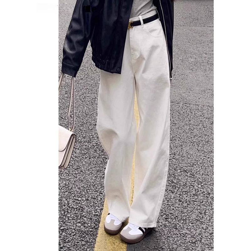 白色牛仔裤女小个子2025夏季新款宽松直筒窄版洋气垂感拖地裤