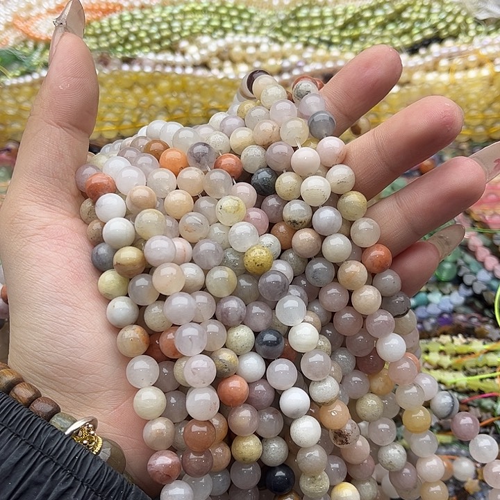 玛瑙/玉髓珠宝半成品未镶嵌2条8mm左右彩东陵玉几颗有瑕