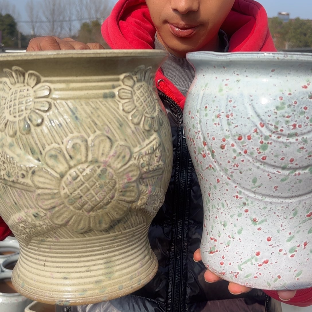 紫砂花盆孤品捡漏两个口径18高度22