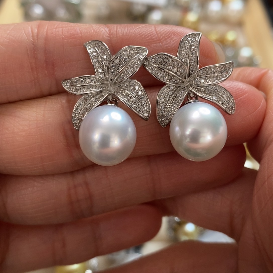 海水珍珠耳饰银S925镶嵌