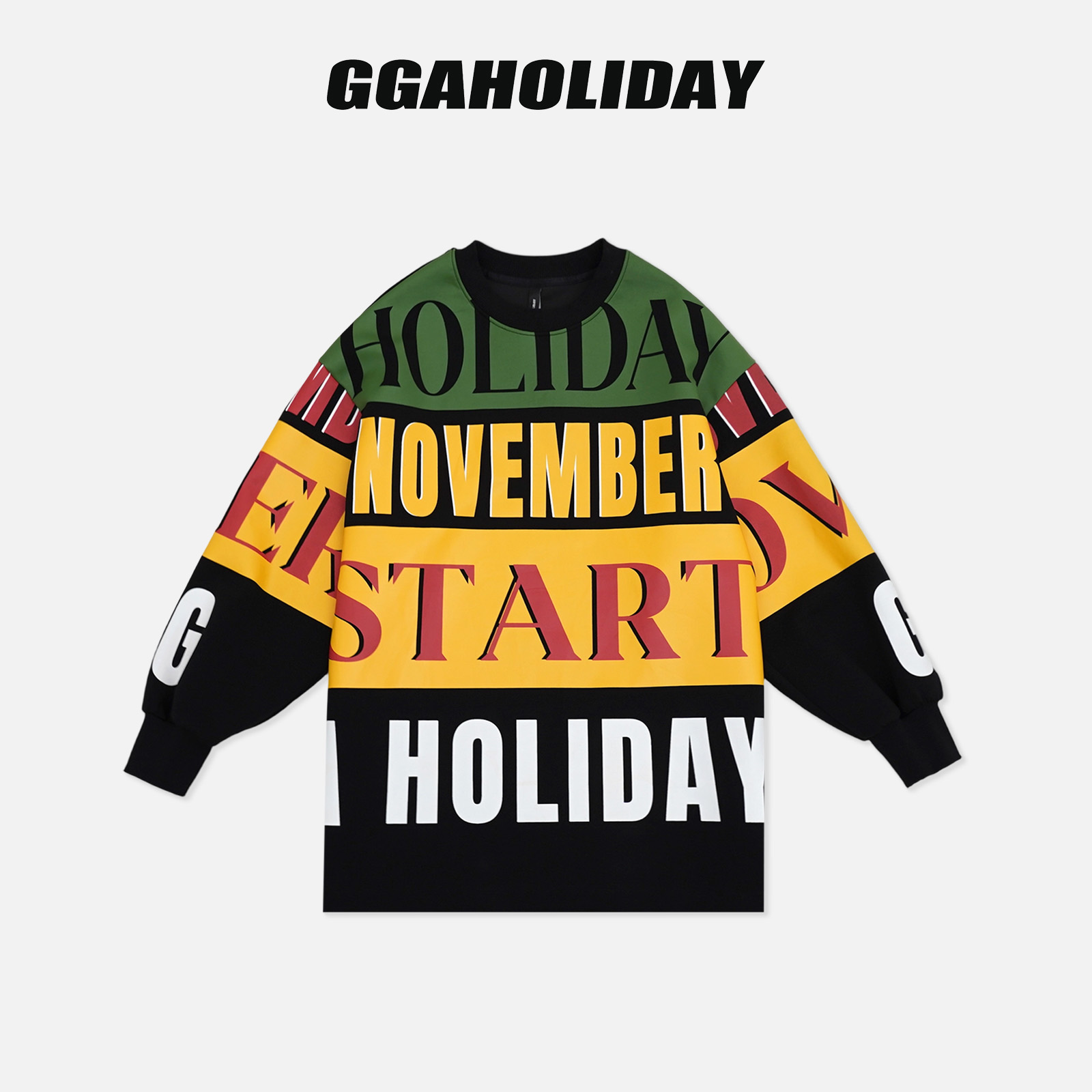 GGAHOLIDAY时尚休闲宽松潮流印花秋冬百搭撞色长袖卫衣-154104