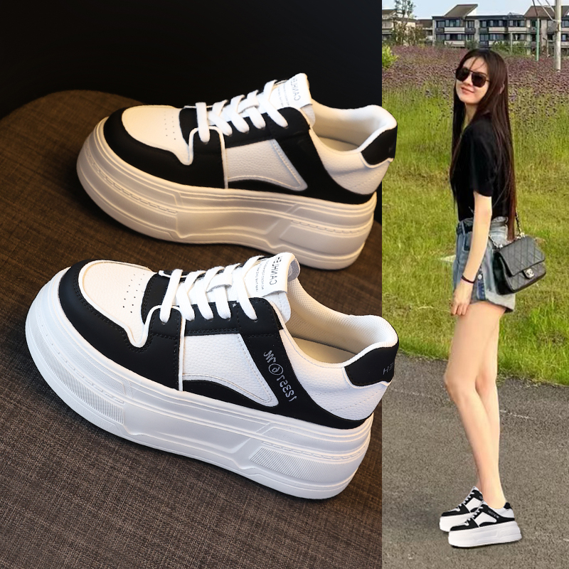 HK9877厚底内增高运动休闲鞋女2025秋季新款松糕时尚百搭小白鞋