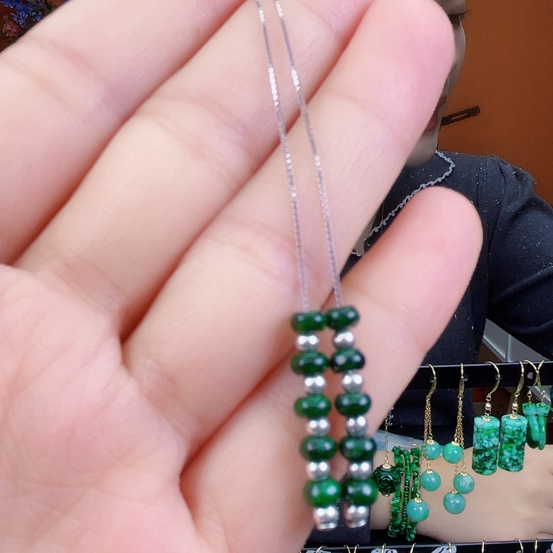 翡翠银S925镶嵌耳饰