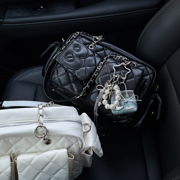 【里度】秋冬新款菱格复古多口袋单肩斜挎机车包大容量通勤手提包