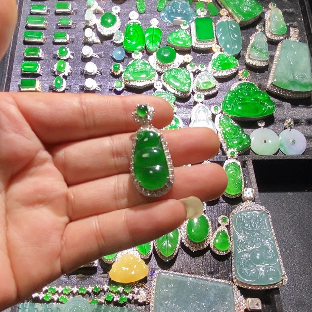 翡翠银S925镶嵌吊坠(赠链)A货翡翠13