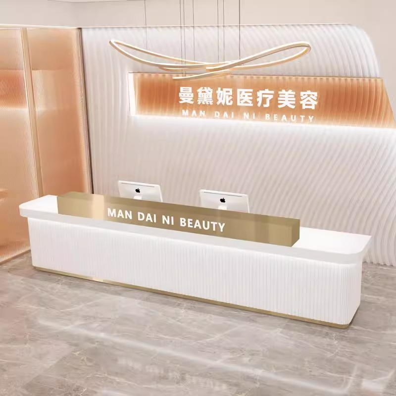 简约现代不锈钢定制吧台公司烤漆前台桌接待台美容院服装店收银台