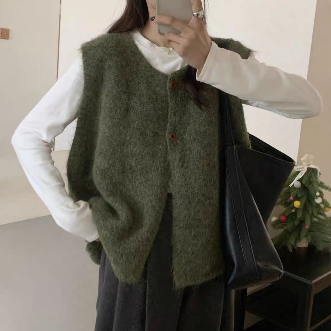 免烫时尚洋气秋冬马夹小香风常规款百搭复古毛针织马甲毛衣背心