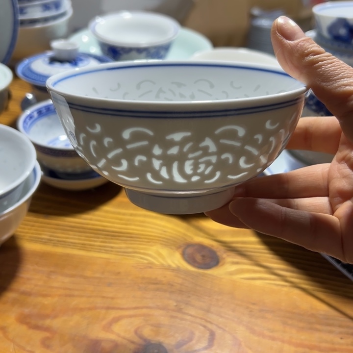 碗5寸素玲珑雕刻福字饭碗