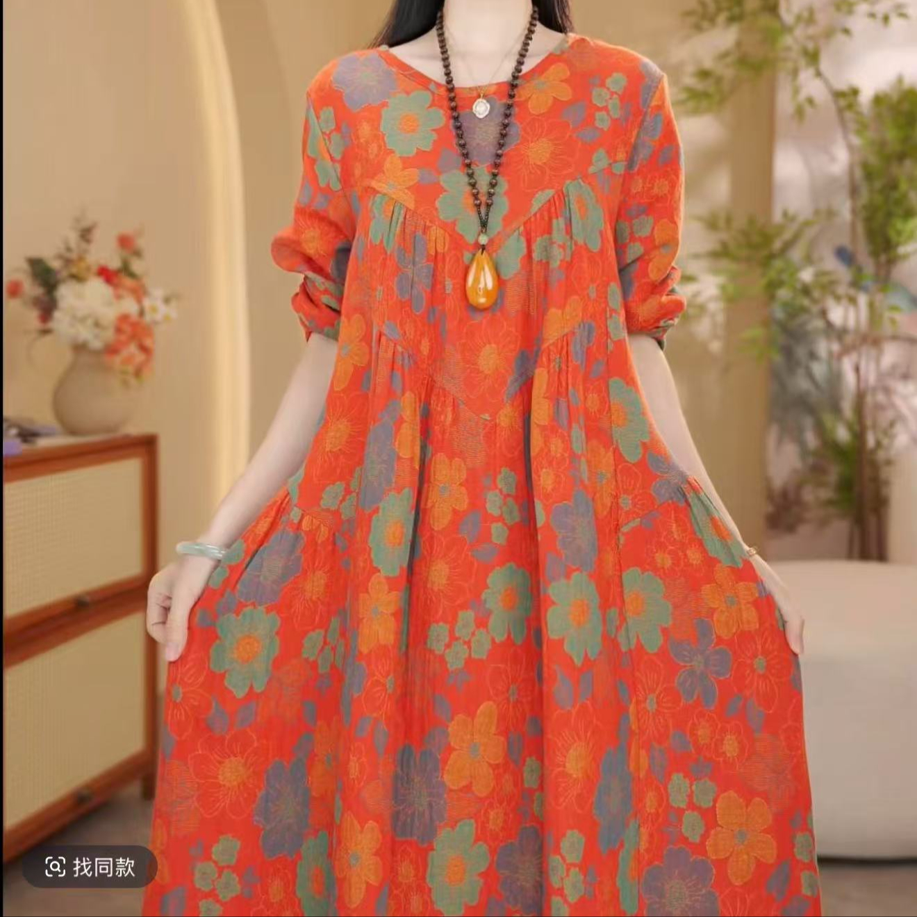 12643新款春秋优雅大气宽松显瘦碎花连衣裙