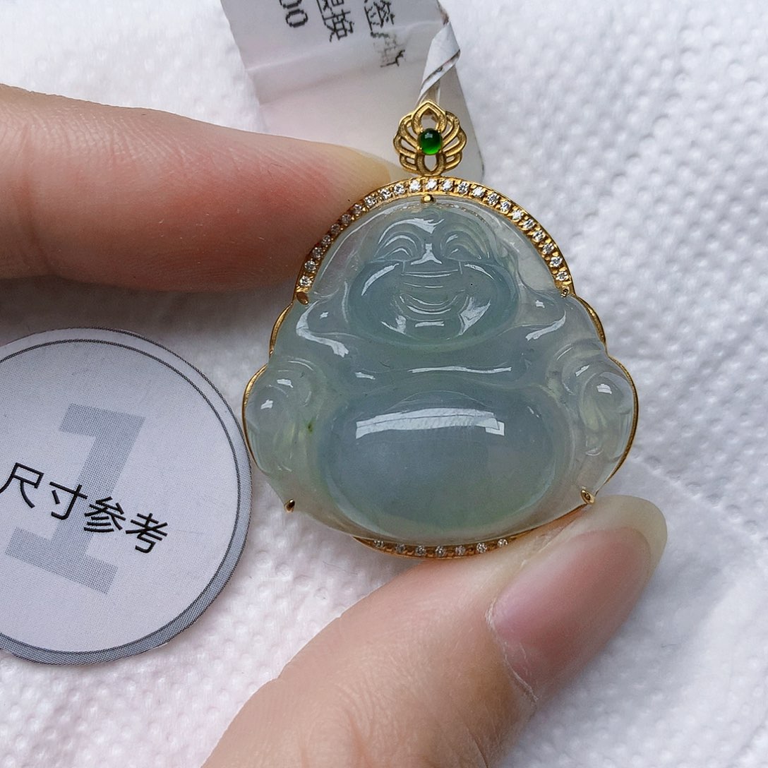 翡翠18K金镶嵌颈饰天然A货翡翠