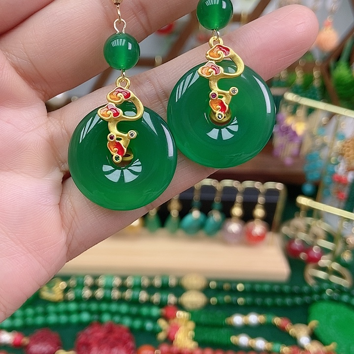 玛瑙/玉髓合金耳饰