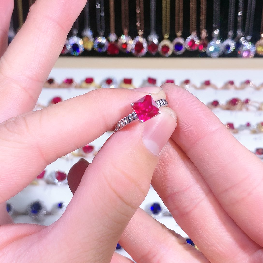 红宝石戒指银S925镶嵌