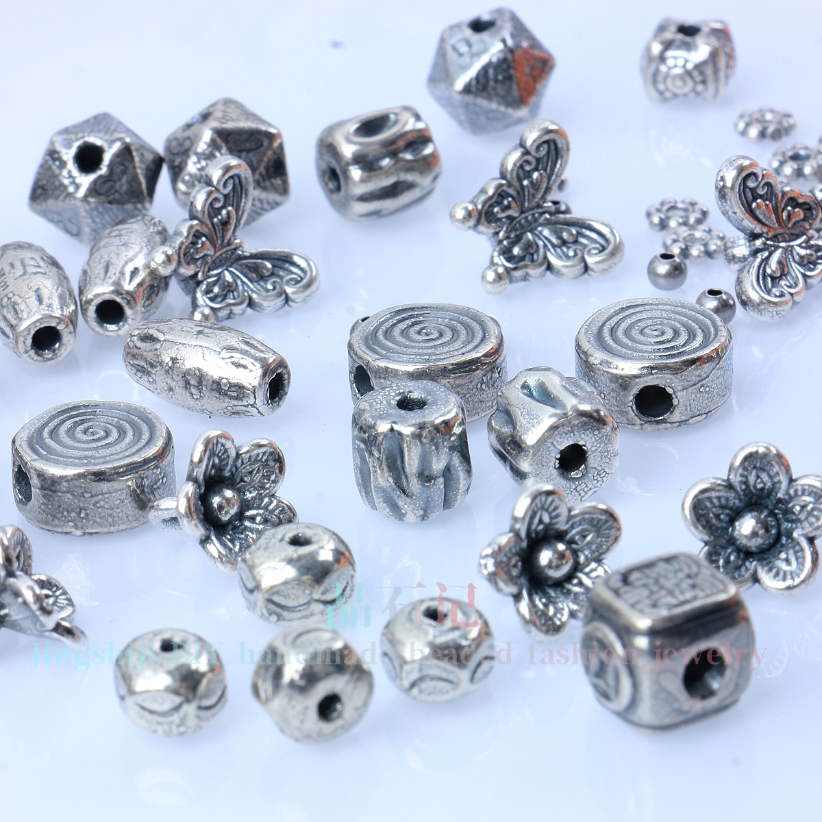 足银银制品 《晶石记》足银999复古3D工艺空心配件手工diy饰品配件