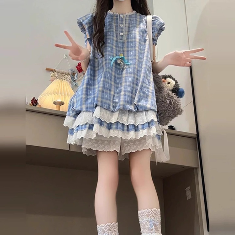 2025新款夏季女童蕾丝裙裤甜美可爱公主风休闲百搭儿童牛仔洋气潮