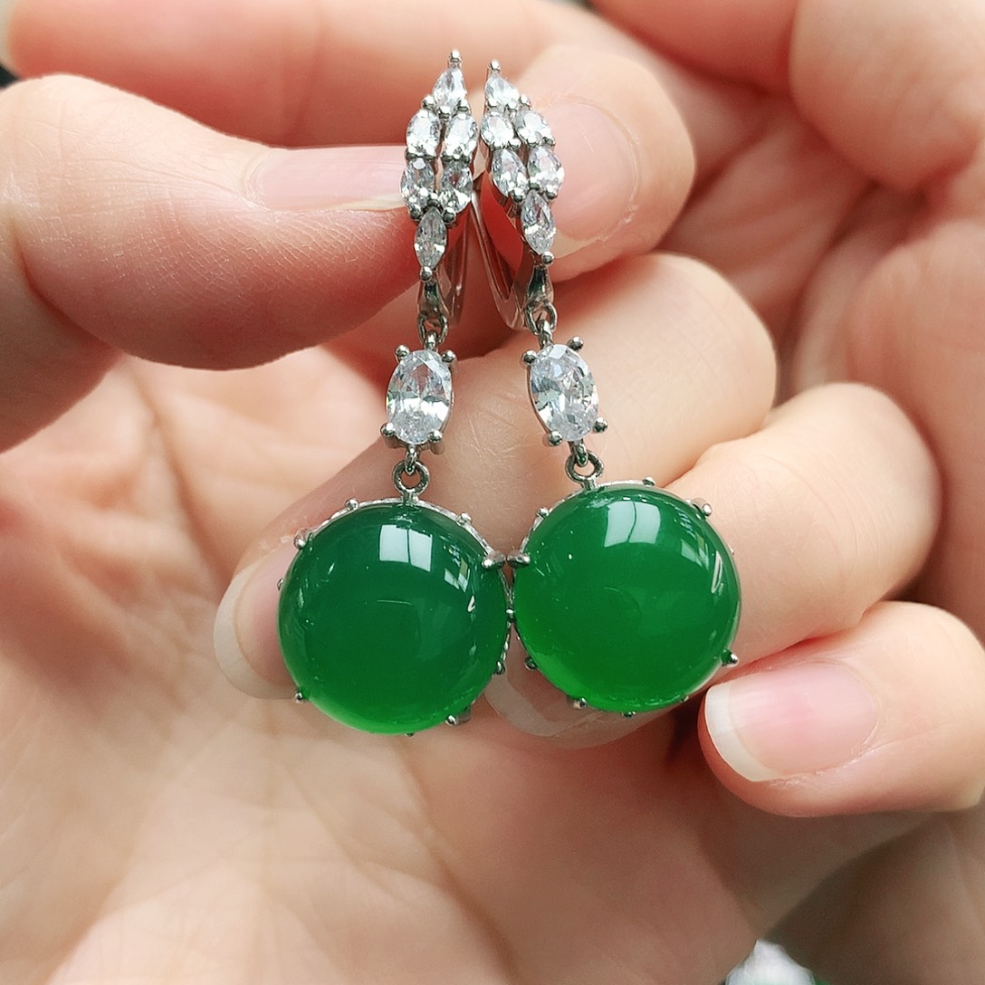 玛瑙/玉髓耳钉银S925镶嵌