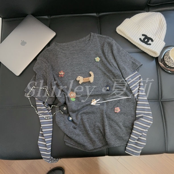 Shirley “夏莉”冬季新款韩版宽松假两件长袖T恤女休闲洋气上衣