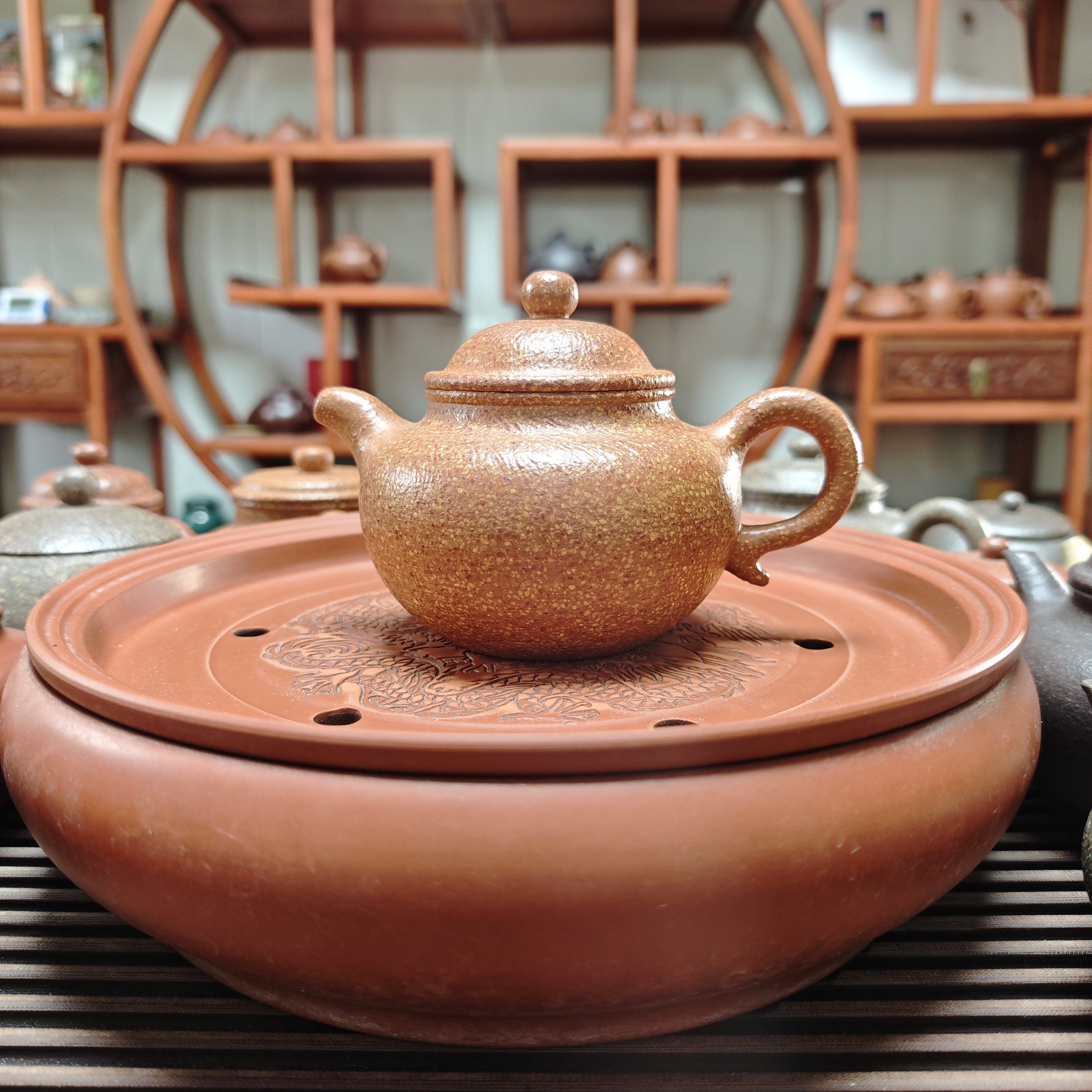 宜兴原矿红降坡红泥莲子壶水平壶纯手工茶壶泥壶茶具全手工紫砂壶