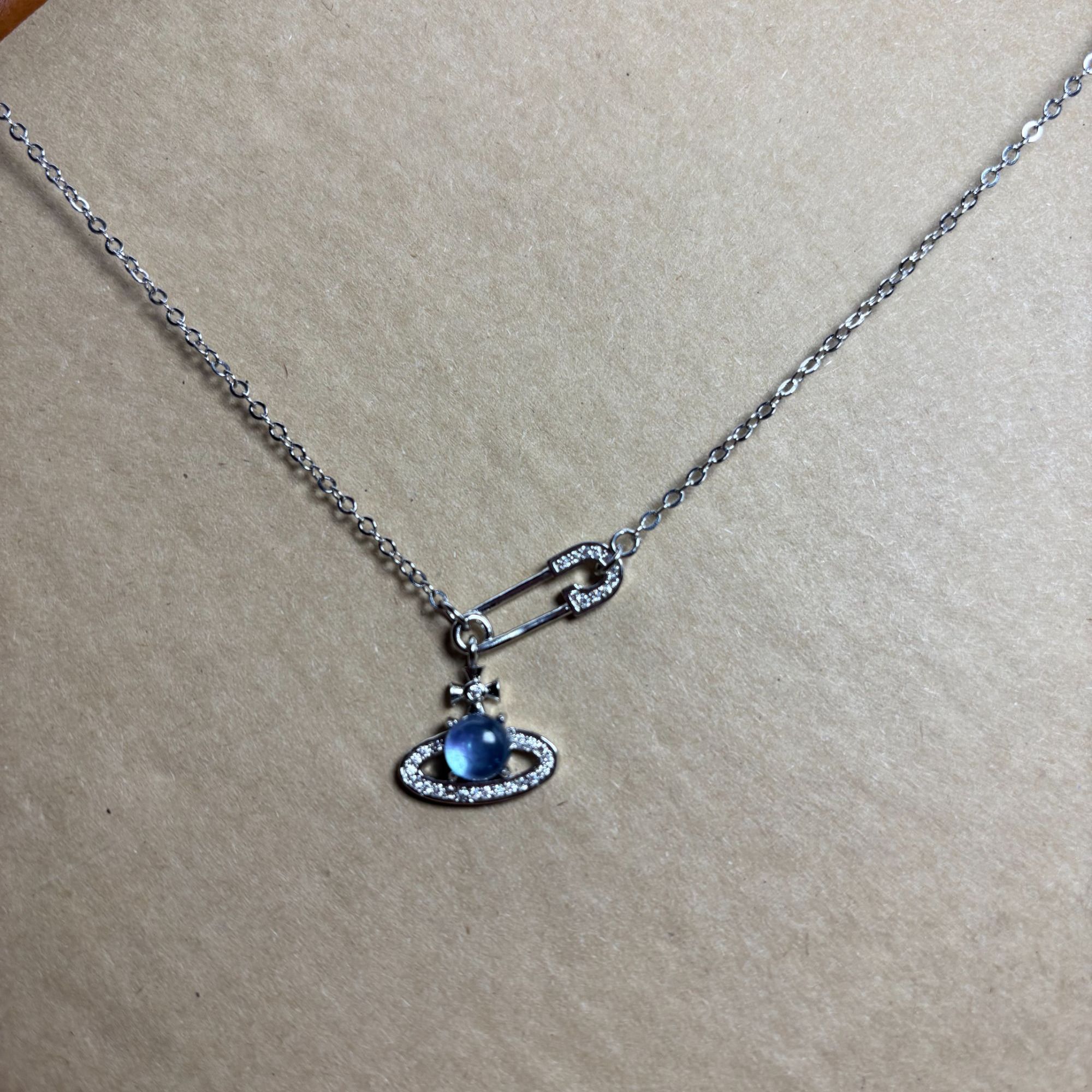 天然海蓝宝土行星别针款项链（多样性发其一）