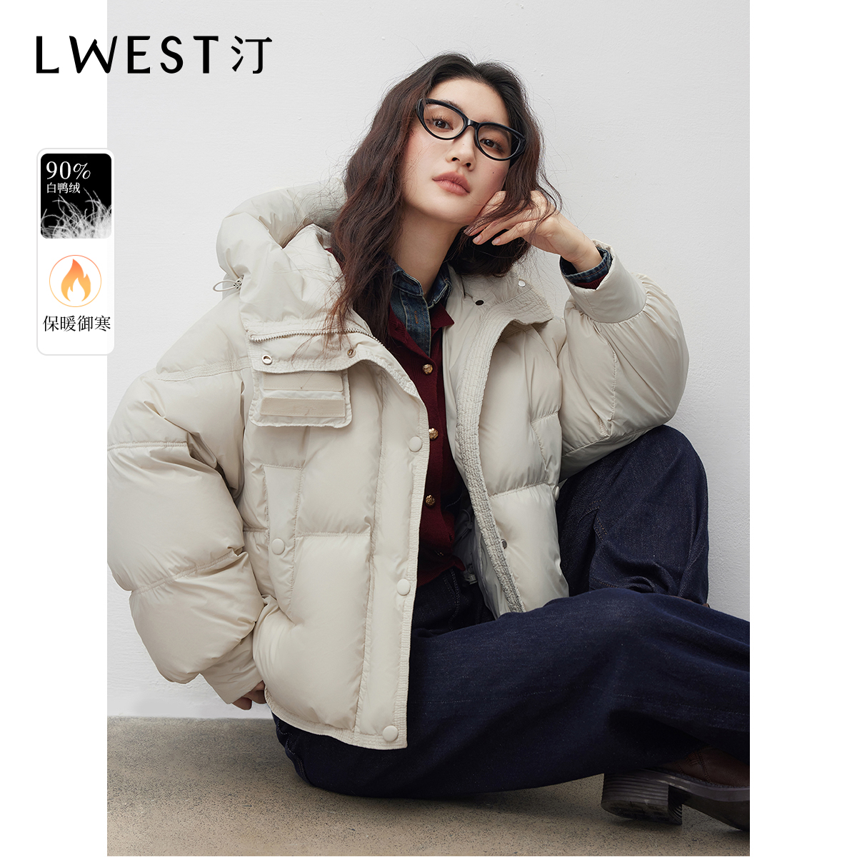 朗文斯汀2025年冬装新款简约抽绳显瘦连帽羽绒服DWMA5509D12766