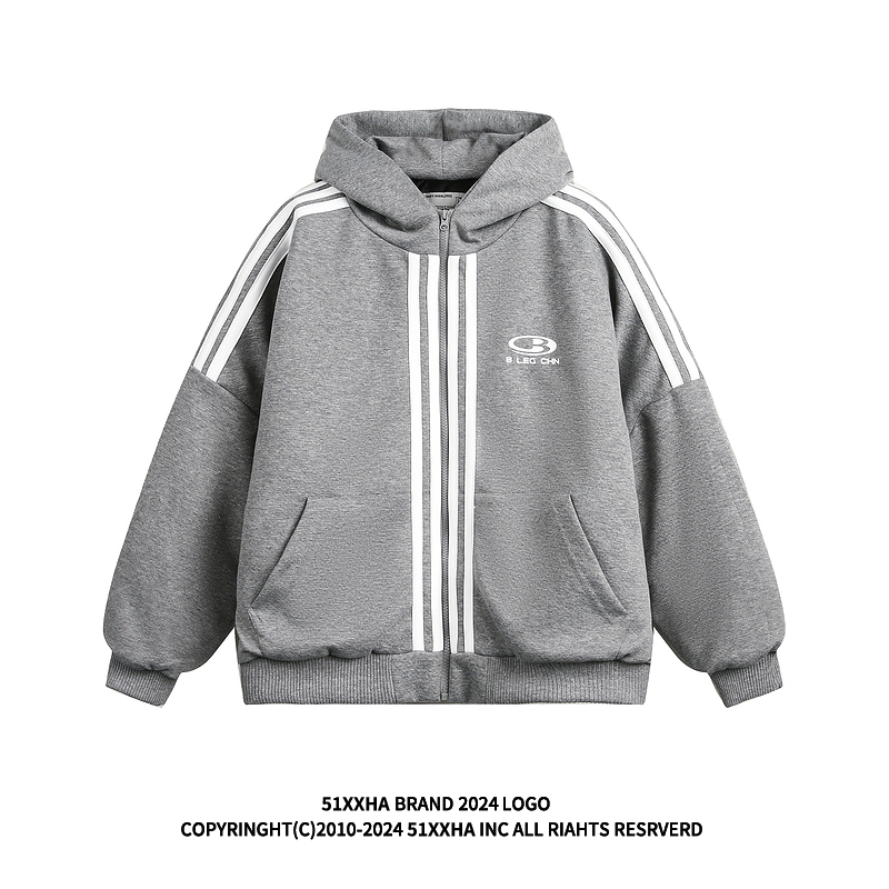 美式嘻哈条纹运动风加厚棉衣男生潮流美拉德vintage宽松连帽外套