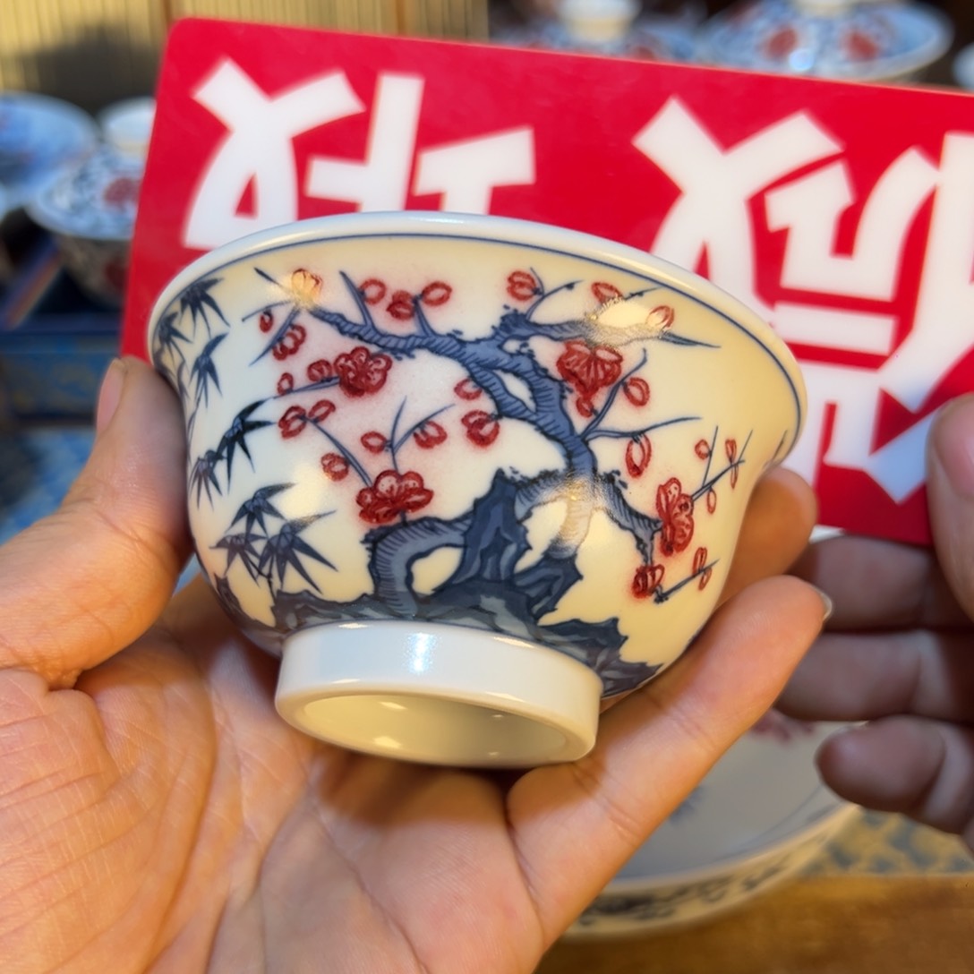 盖碗微瑕景德镇手工手绘