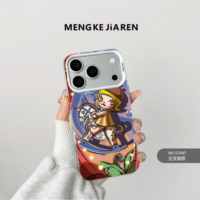 油画娃娃适用苹果17华为小米手机壳新款彩银VIVO卡通带支架款透明