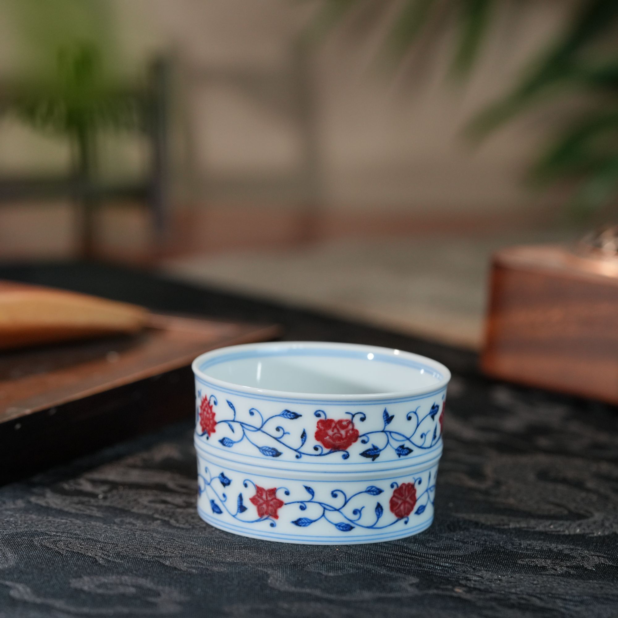 片雲晚谷片云晚谷青花釉里红缠枝莲陶瓷主人杯小竹节杯顺丰包邮