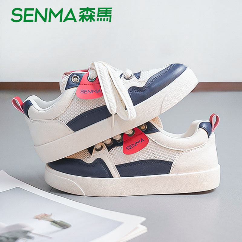 森马senma小白鞋2025新款女拼色百搭ins网面镂空透气休闲百搭板鞋