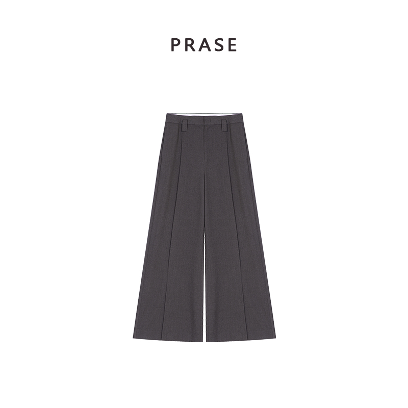 PRASE·杨杨【早八通勤】微胖轻奢设计秋气质高腰开叉休闲裤PR502B74