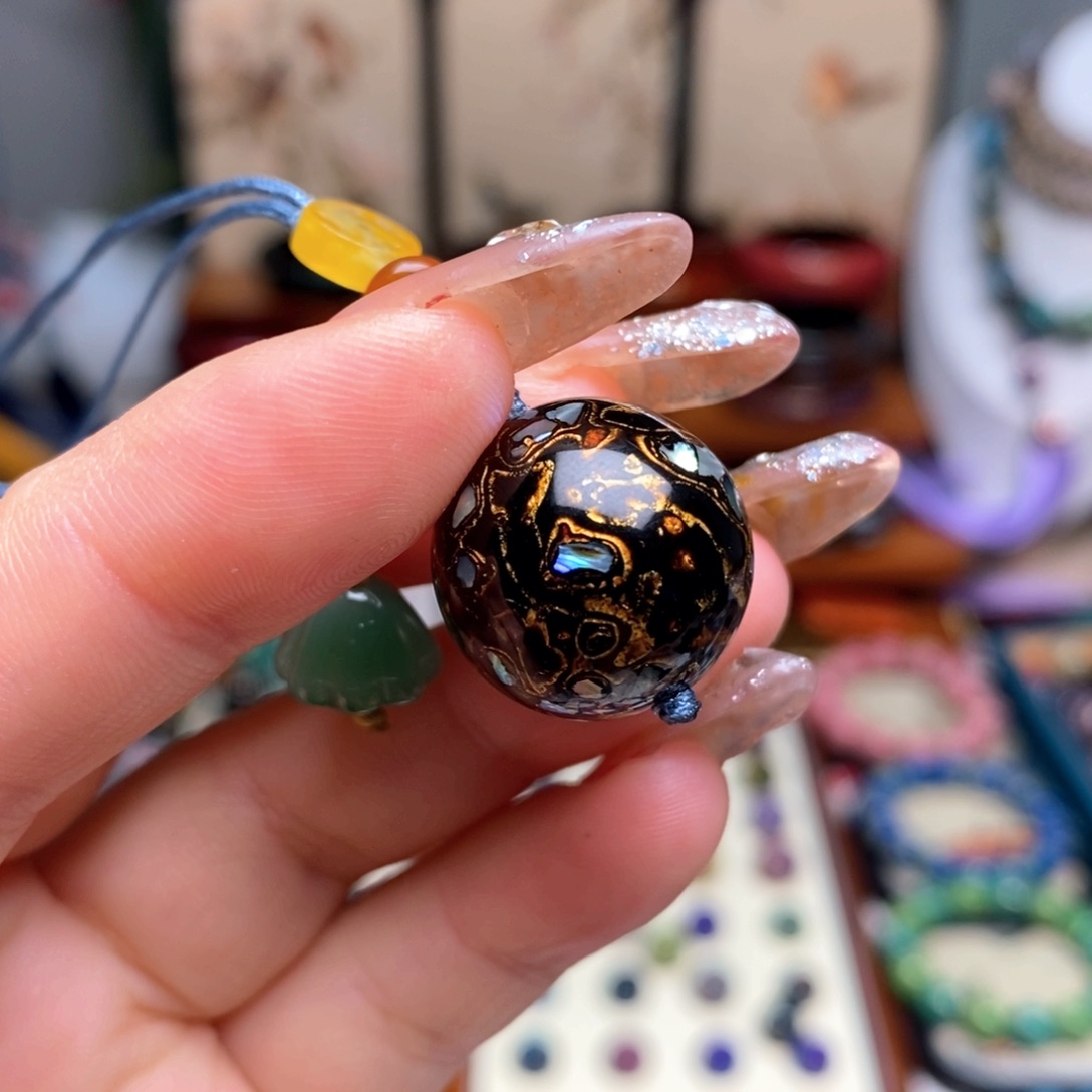 大漆18mm犀皮纹精品单珠